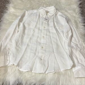 NWT Crewcuts White Long Sleeve Button Up Shirt Boys 10 Youth Linen Cotton Blend